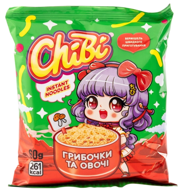 Вермішель швидкого приготування CHIBI зі смаком Грибів, 60 г